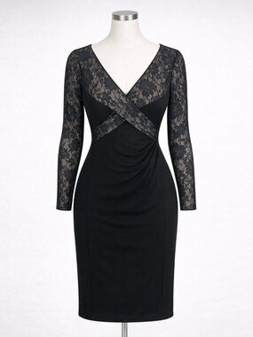 Chaps Black Lace Overlay Dress